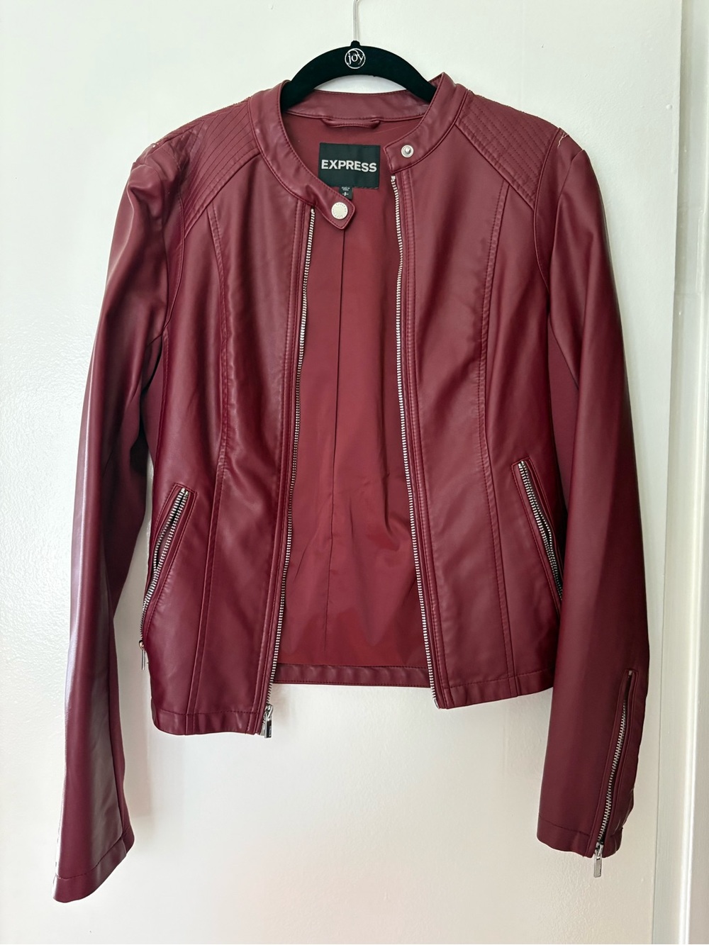 Express Women's Wine Faux Leather Moto Jacket